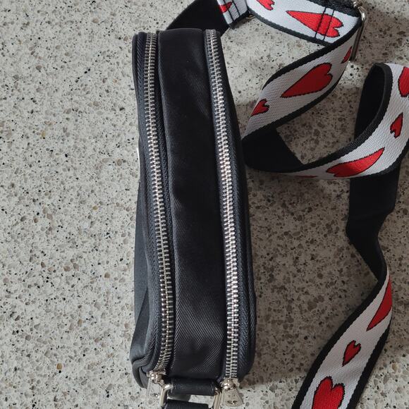 NWT Brighton LOVE Essentials Black Red Heart Dual Zip Nylon Crossbody Bag Purse - Picture 6 of 12